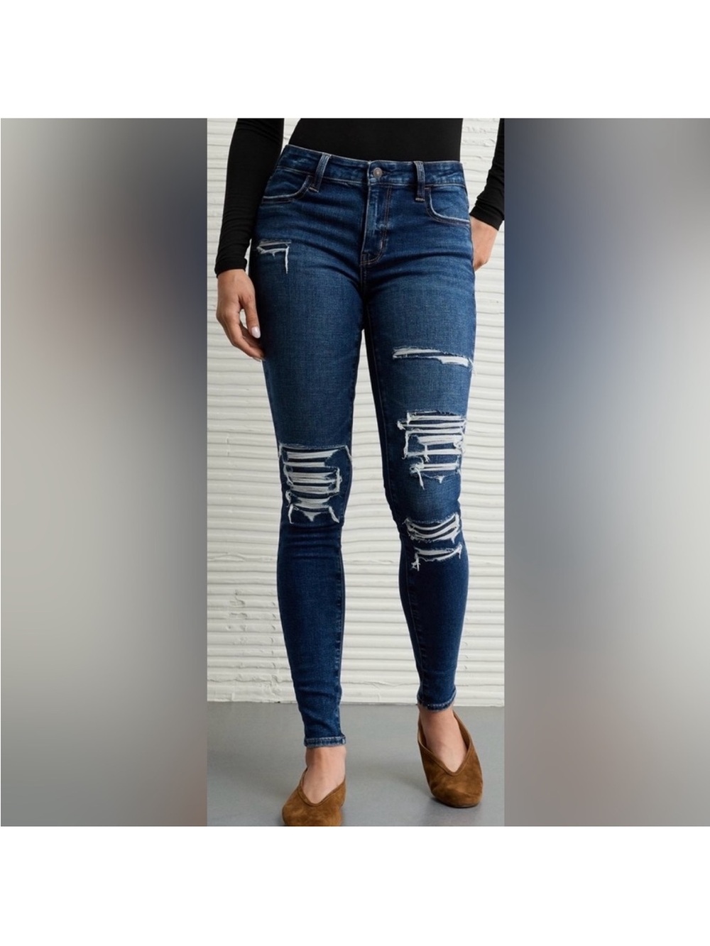 American Eagle Outfitters Dark Blue Ripped Skinny Jeans - Women